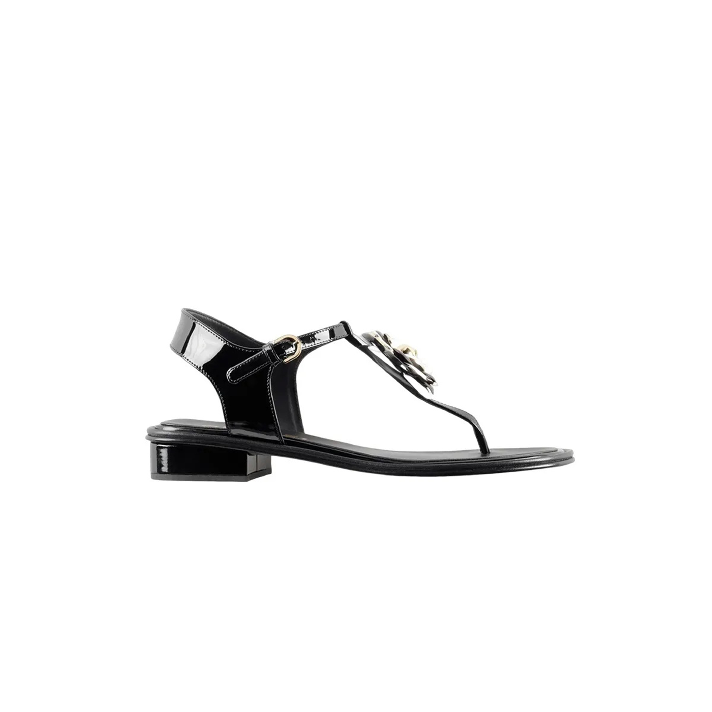 CHANEL SANDALS PATENT CALFSKIN & METAL BLACK G39165 X56607 K4426